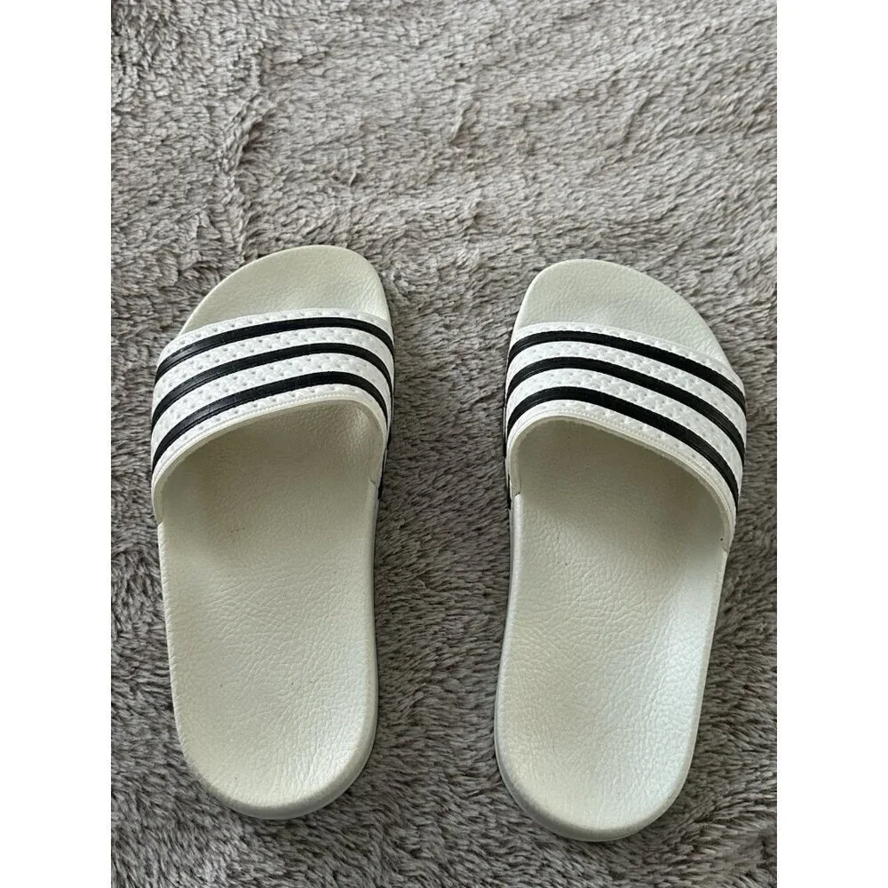Adidas Adilette Mens Sport Sandals Slides Flip Flops Size 4 White Black 280648